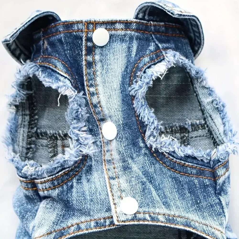 🆕 Denim Dog Vest Harness for Small Breeds, Jean Jacket Style w/ Traction Buckle